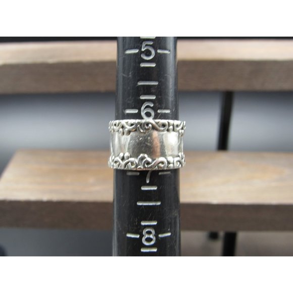 Size 6.5 Sterling Silver Fancy Boarder Thick Wide Band Ring Vintage Statement - Picture 5 of 7